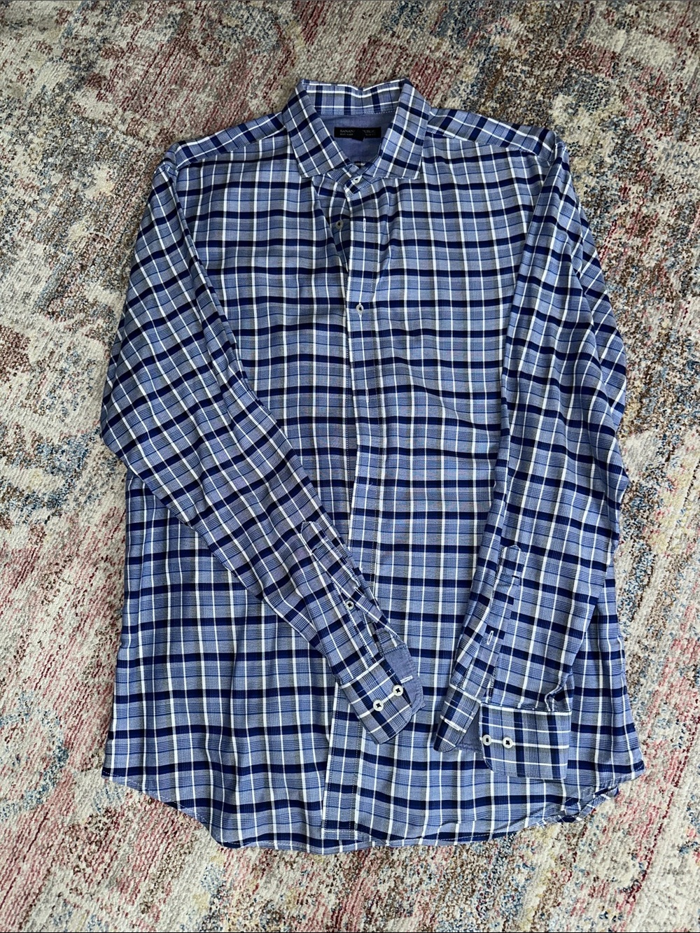 Banana Republic soft Wash Tailored  Fit Blue/ White Plaid Button-Down Shirt XL